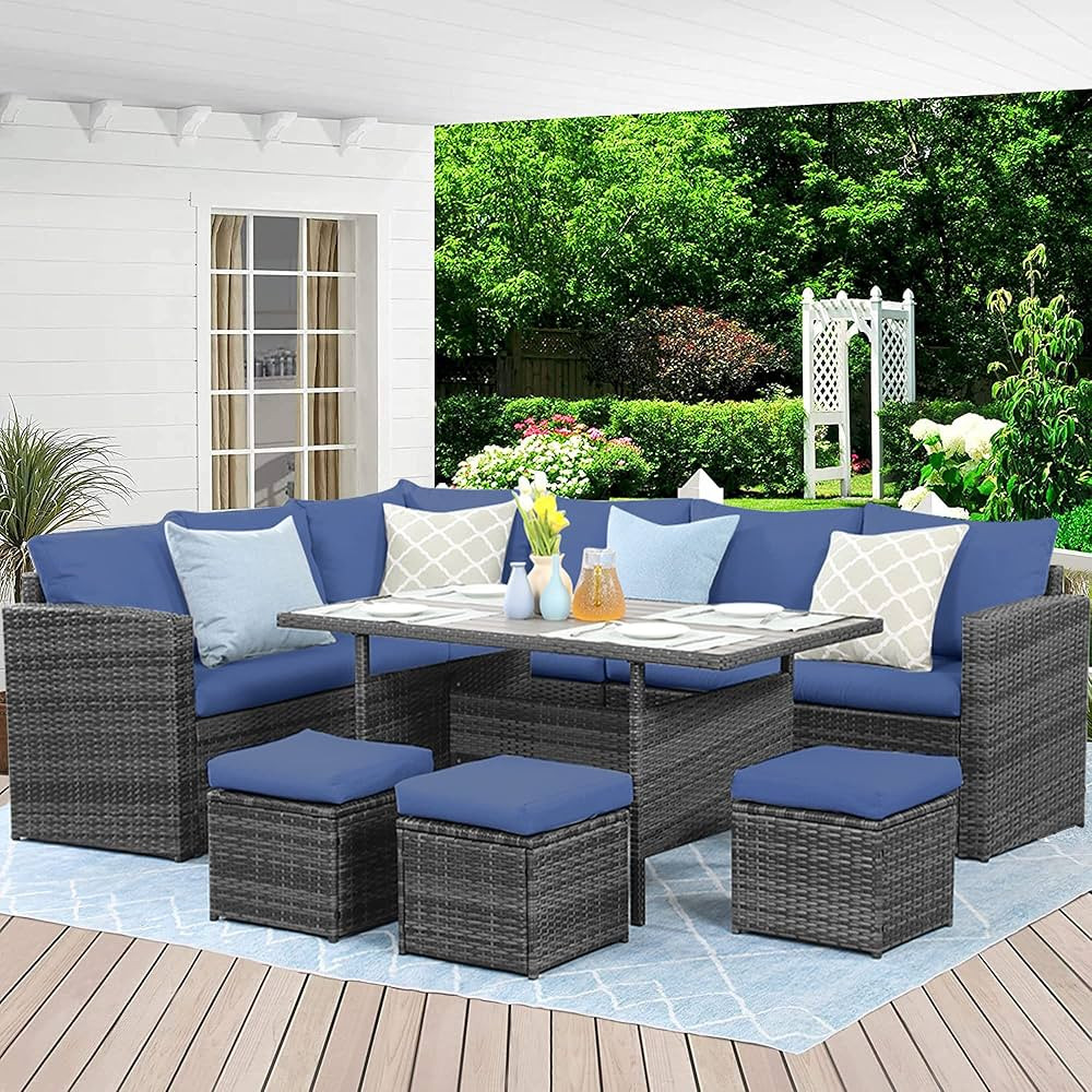 Wisteria Lane Outdoor Patio Furniture Set, 7 Piece Outdoor Dining Sectional Sofa with Dining Tabl... | Amazon (US)