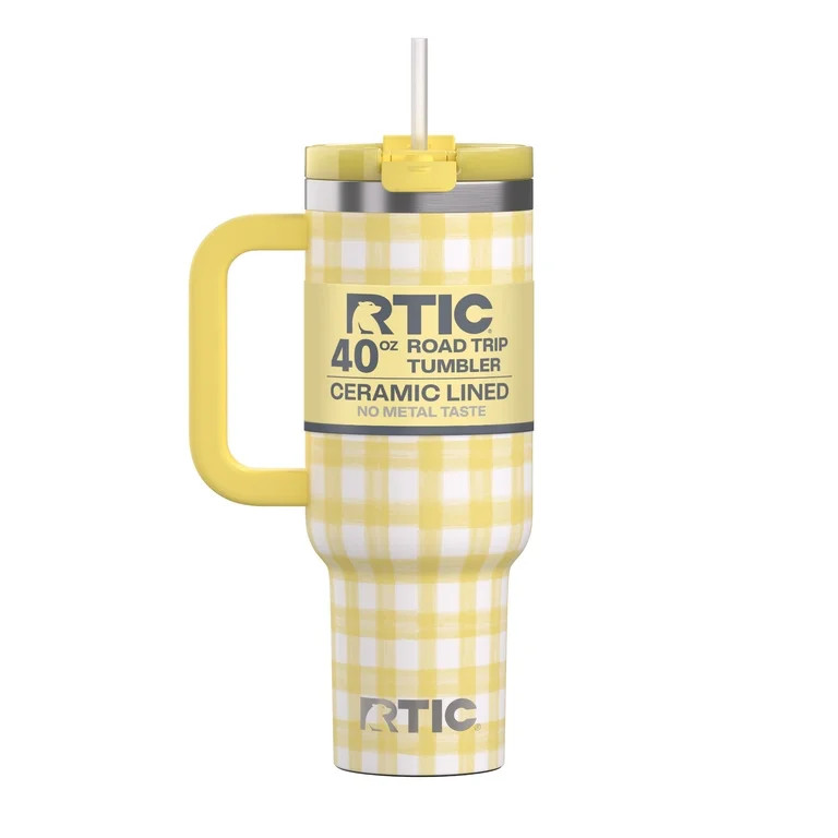 RTIC 40 oz Tumbler, Ceramic Lined, Leak-Resistant Straw Lid, Road Trip, Sunlight Gingham | Walmart (US)