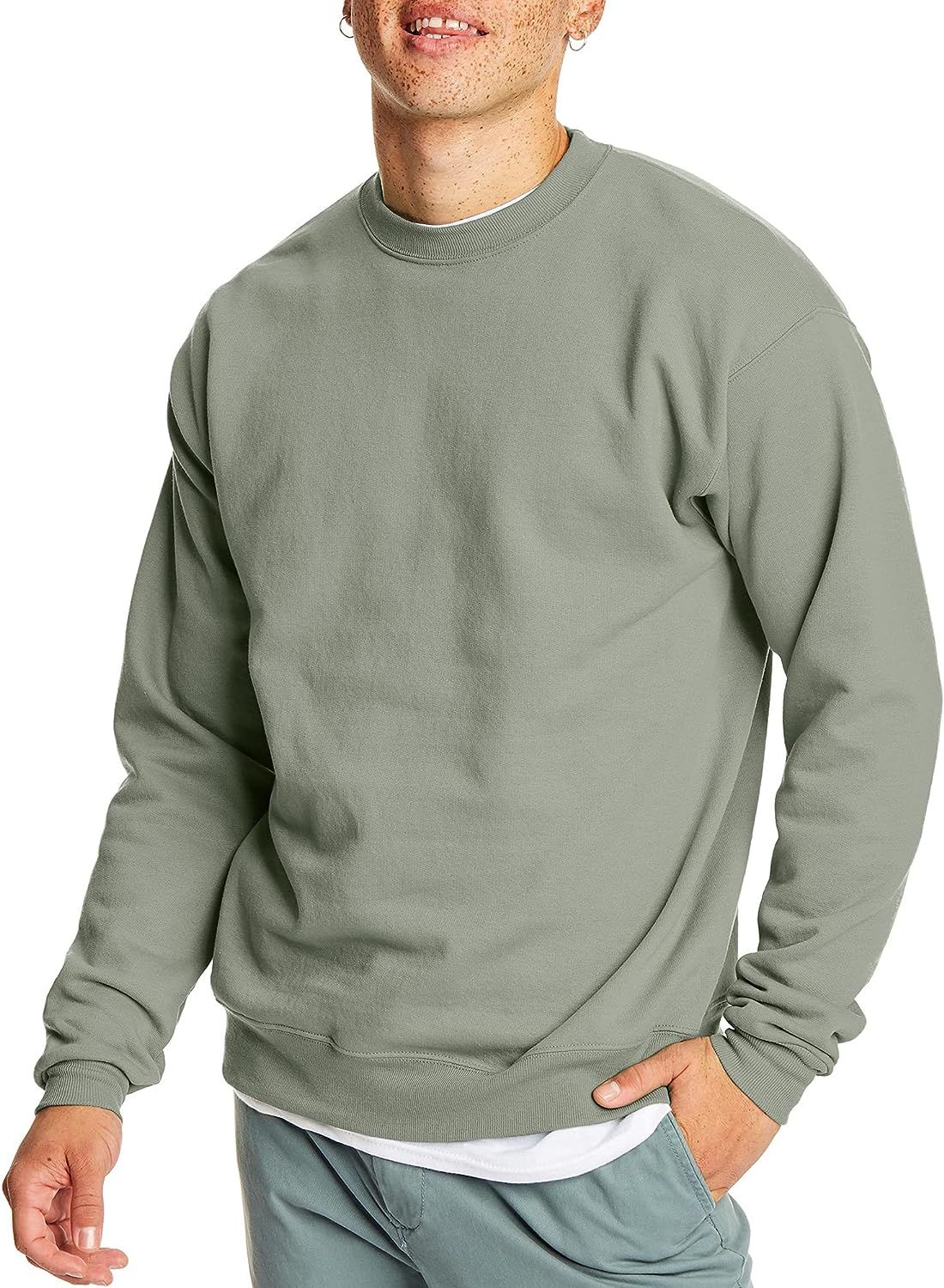 Hanes Men's EcoSmart Sweatshirt, stonewashed green, Small at Amazon Men’s Clothing store | Amazon (US)