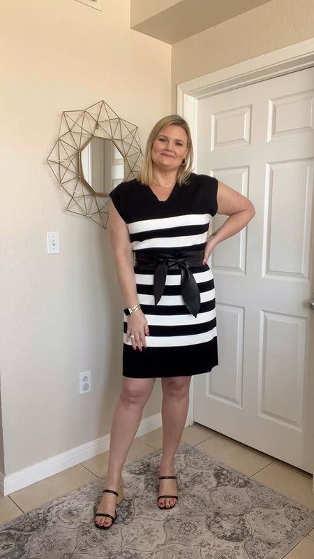 Soft and comfy striped cap sleeve dress in stripes! Love it with the kimono tie belt! Size down in the dress; I’m a n the medium  

#LTKStyleTip #LTKMidsize #LTKOver40
