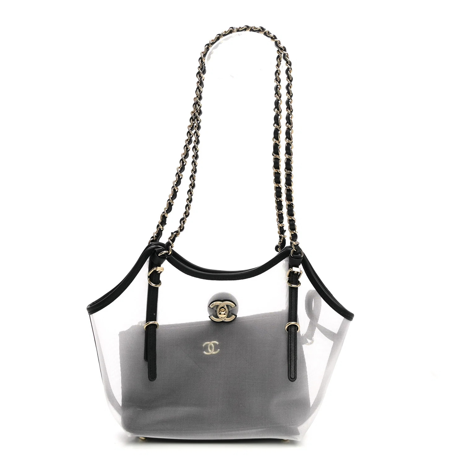 Chanel Mesh Calfskin Small Coco Beach Shopping Tote Transparent Black 1944733 | FASHIONPHILE (US)