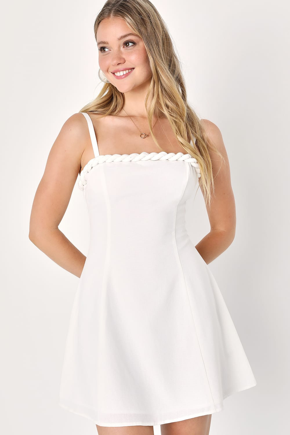 Sweet Mentality Ivory Linen Braided Sleeveless Mini Dress | Lulus (US)