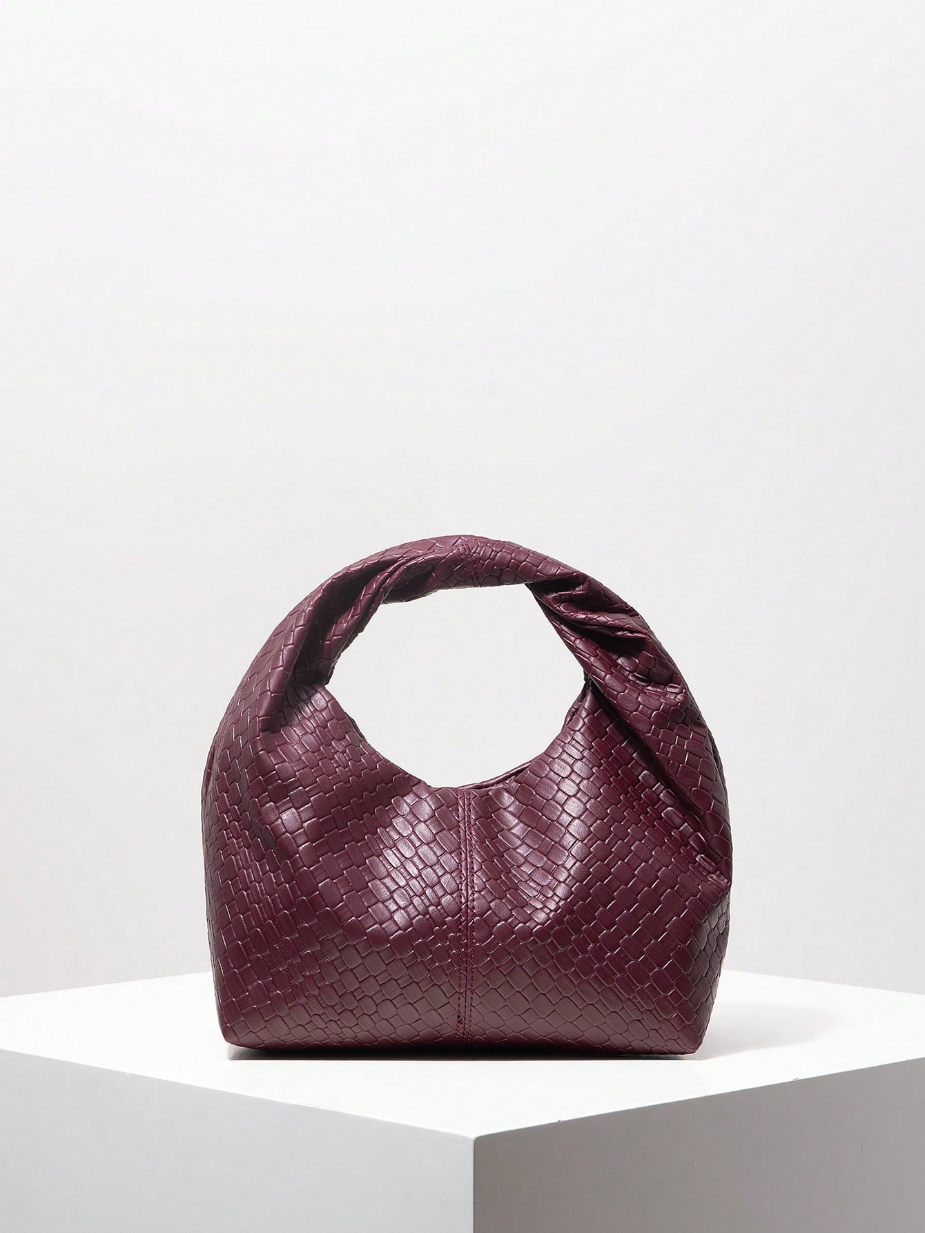 Fashion Asymmetric Square Handbag, PU Woven Texture Tote Bag, Wine Red Color, Daily Work Bag, Top... | SHEIN