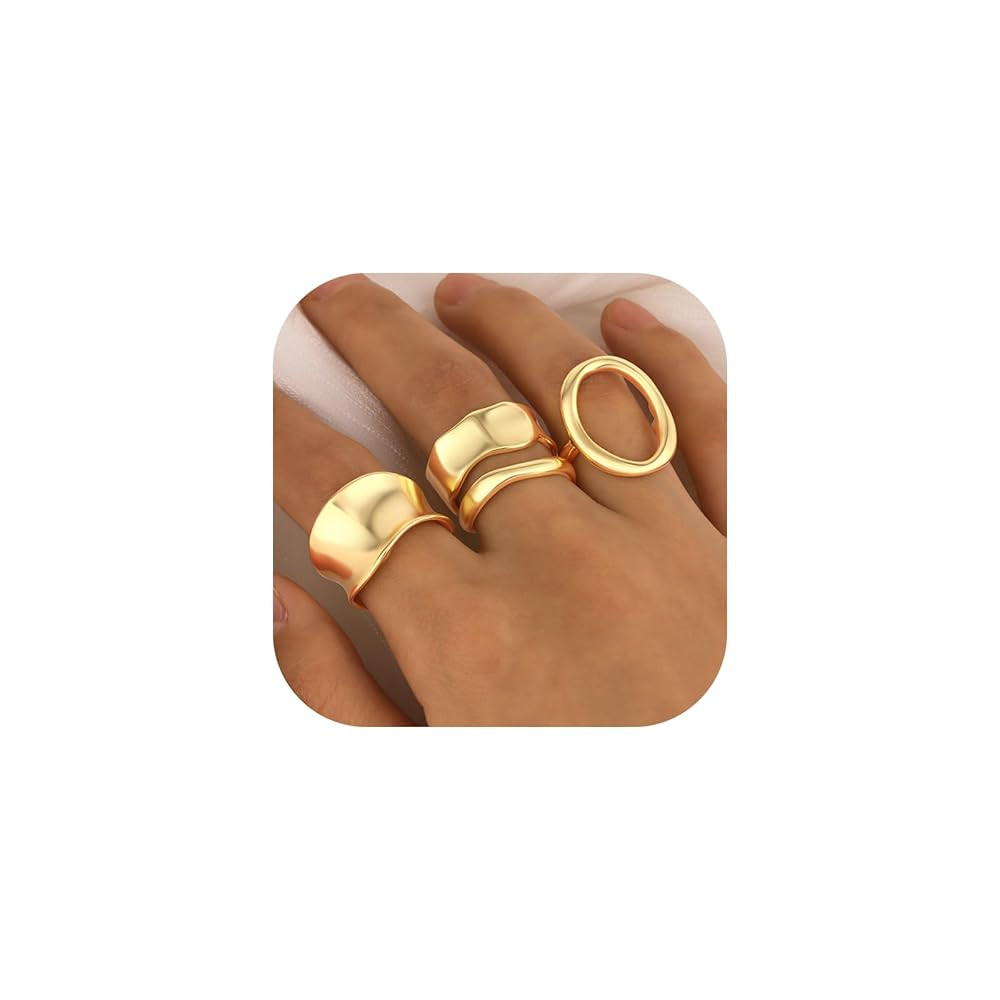 CASDAN 3-4pcs Gold Rings Set for Women Adjustable Statement Rings 14K Gold Plated Stackable Rings... | Amazon (US)