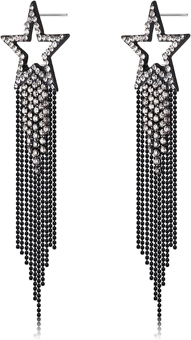 MOLOCH Star Earrings Rhinestone Star Tassel Earrings for Women Sparkly Crystal Waterfall Fringe E... | Amazon (US)