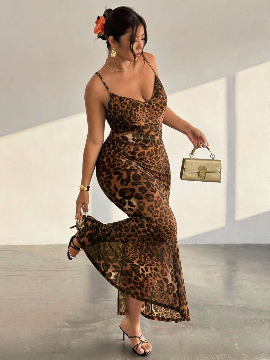 Plus Size Leopard Print Camisole Dress Leopard Print Dresses For Women Date Night Women Outfit Dr... | SHEIN