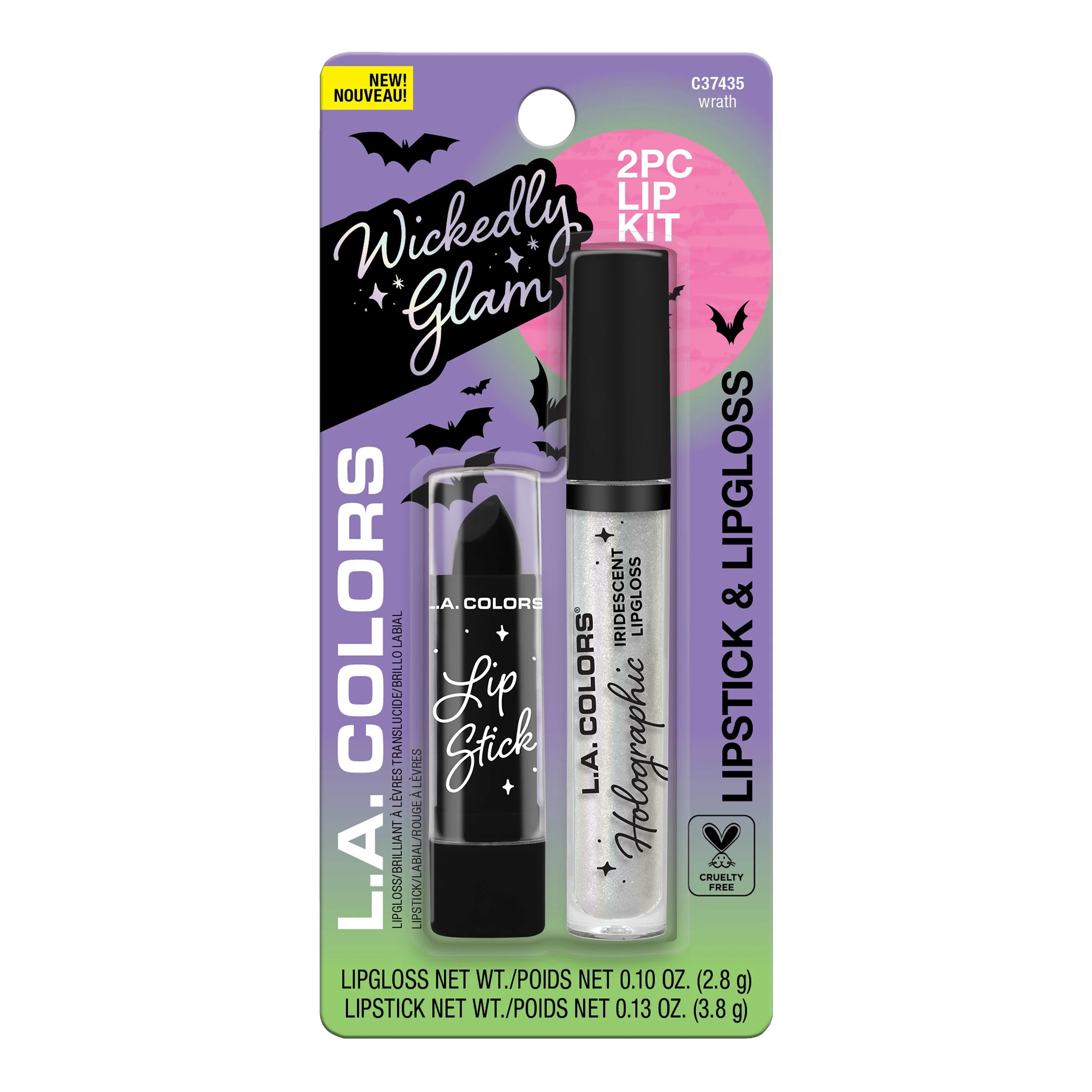 L.A. COLORS Wickedly Glam, Lipstick & Sheer Lip Gloss, Luminizing long lashing, Black, Wrath, 2 P... | Walmart (US)