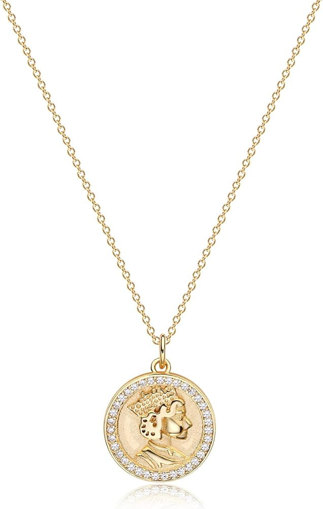 VACRONA Coin Necklace 18k Gold Plated Vintage Textured Medallion Coin Pendant Round Circle Disk D... | Amazon (US)