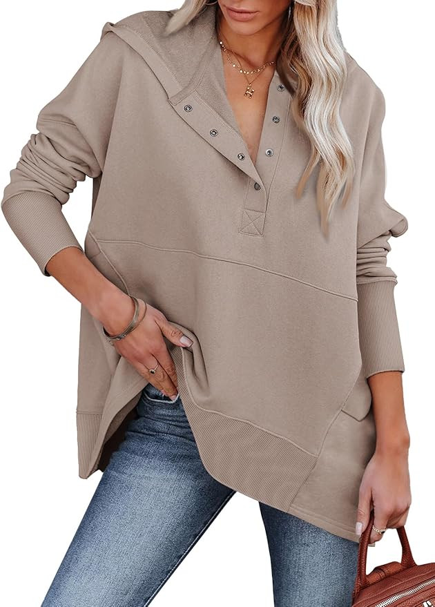 Trendy Queen Womens Oversized Button Hoodies Sweatshirts Pullover Casual Long Sleeve Tops with Po... | Amazon (US)