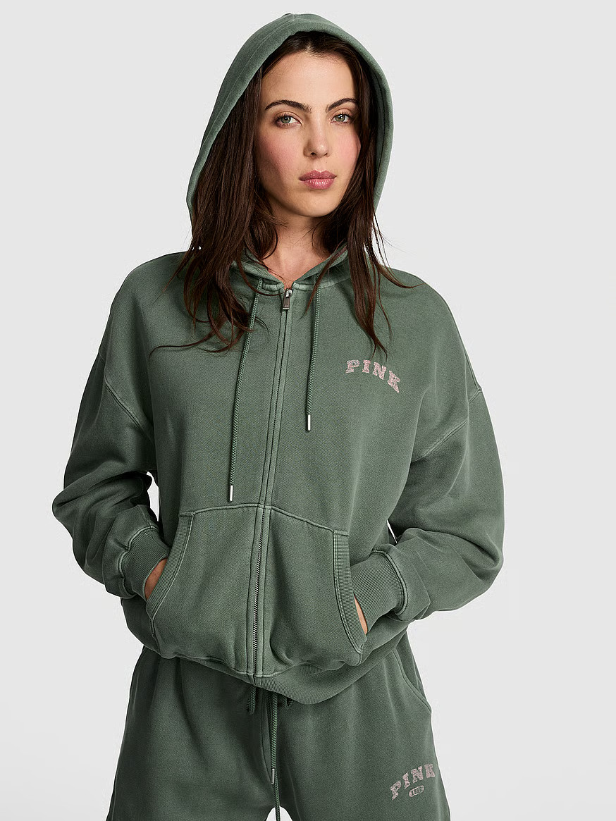 Buy Ivy Fleece Campus Full-Zip Hoodie, Wild Thyme - Order Hoodies & Sweatshirts online - Victoria... | Victoria's Secret (US / CA )