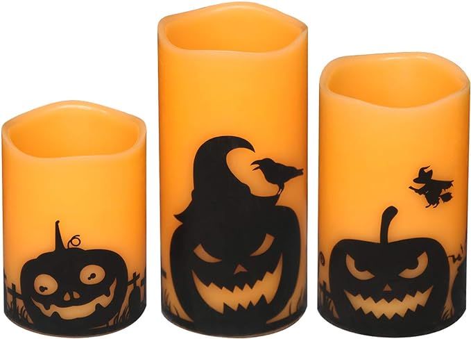 DRomance Flickering Flameless Candles Battery Operated with 6 Hour Timer, Set of 3 Orange Real Wa... | Amazon (US)