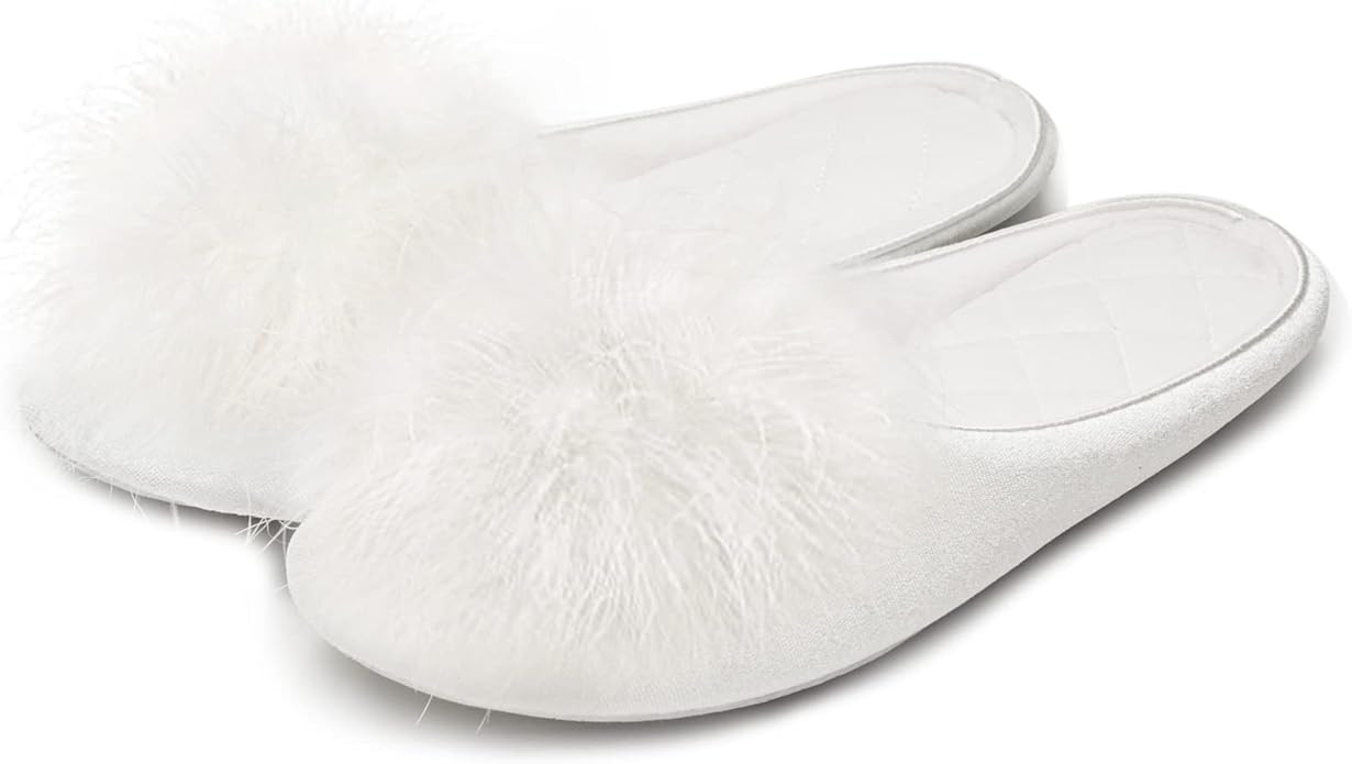 GRITHEIM Women's Fuzzy Pom Pom Feather Velvet House Slippers Sexy Cozy Bedroom Slippers for Ladie... | Amazon (US)