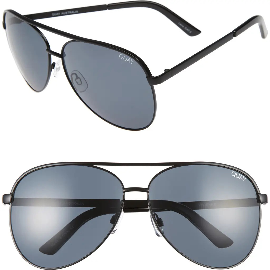 QUAY Australia Vivienne 64mm Aviator Sunglasses in Black/Smoke at Nordstrom Rack | Nordstrom Rack
