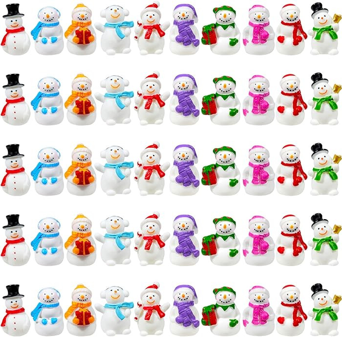 Exasinine 50Pcs Mini Snowman Figurines 10 Types Christmas Tiny Resin Snowman for Micro Landscape ... | Amazon (US)