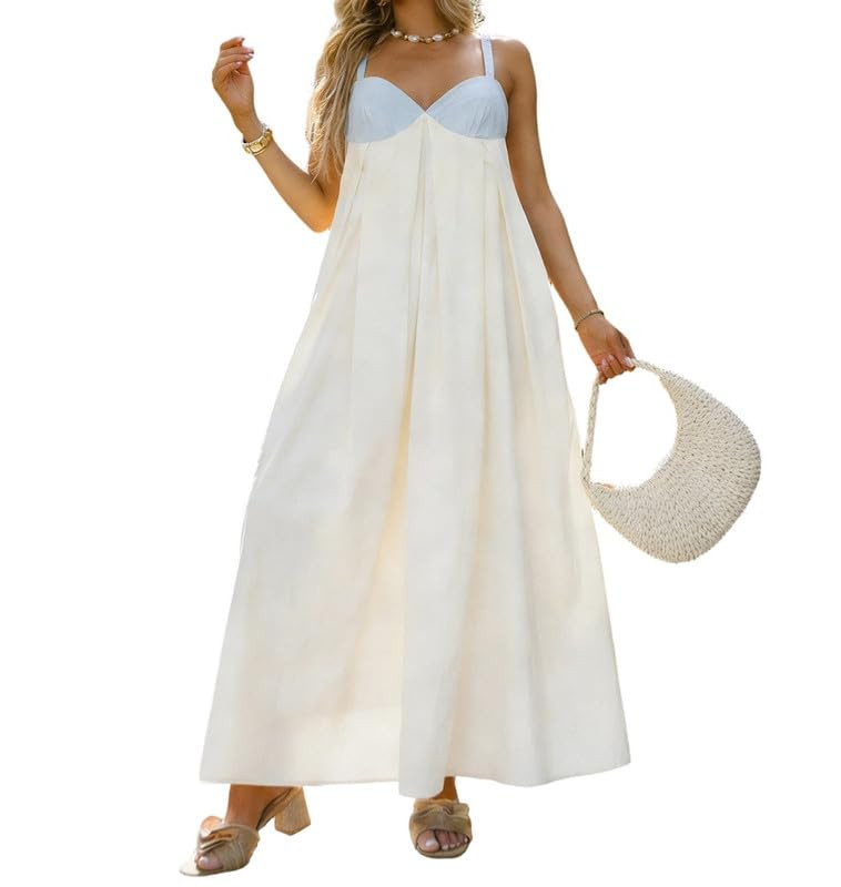 Women Bohemian Graphic Maxi Dress Spaghetti Strap Flowy Cami Dress Floral Tiered Sundress Y2K Summer Beach Dresses | Amazon (US)
