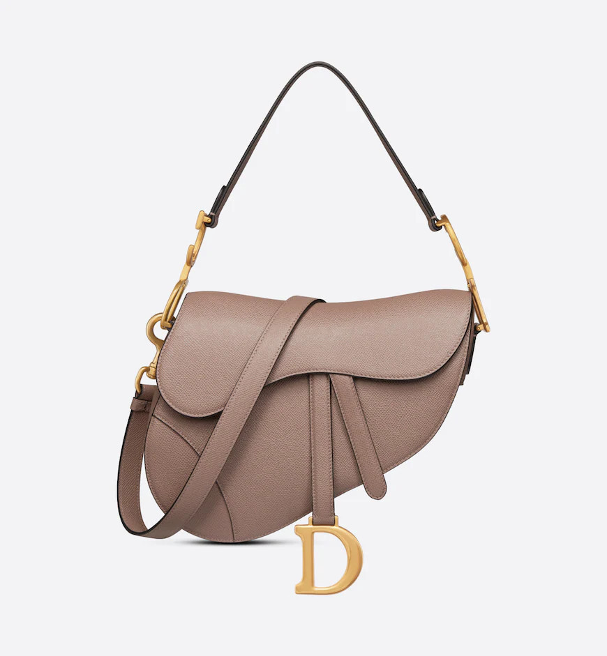 Saddle Bag with Strap Warm Taupe Grained Calfskin | DIOR | Dior Couture