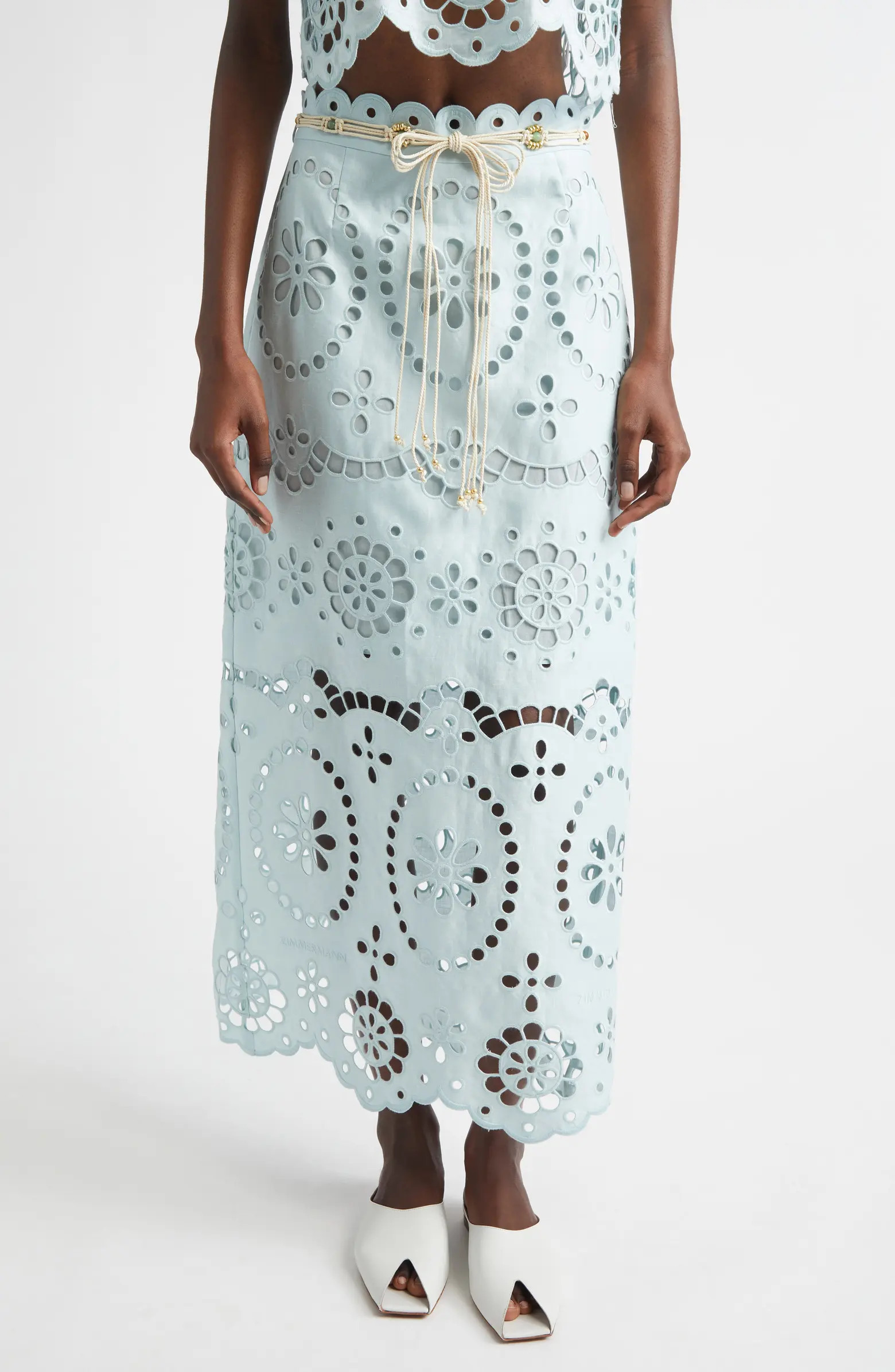 Zimmermann Awaken Belted Broderie Anglaise Midi Skirt | Nordstrom | Nordstrom