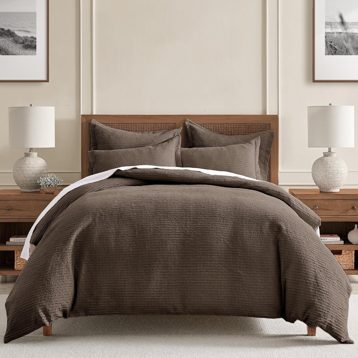 Levtex Home Cloud Waffle King Duvet Cover Set (106x94in) with 2 Pillow Shams (36x20in) - Solid Waffle Cotton Texture - Cocoa - Cotton King Size Duvet Cover Set - Soft, Pre-Washed | Amazon (US)