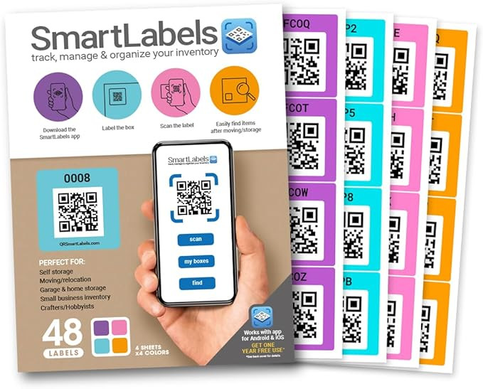 QR Code Smart Labels | Color Coded Scannable Stickers for Storage Bins, Moving Containers & Organ... | Amazon (US)