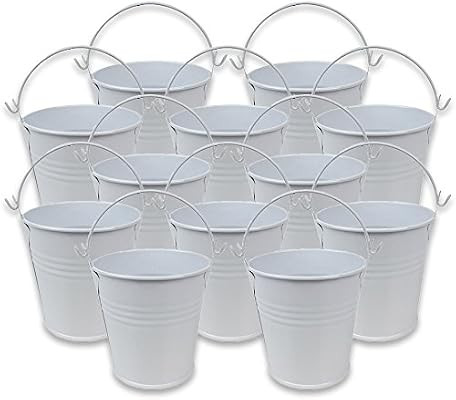 Just Artifacts Mini 3-Inch Height Metal Crayon/Pencil Holder Favor Bucket Pail (12pcs, White) - M... | Amazon (US)