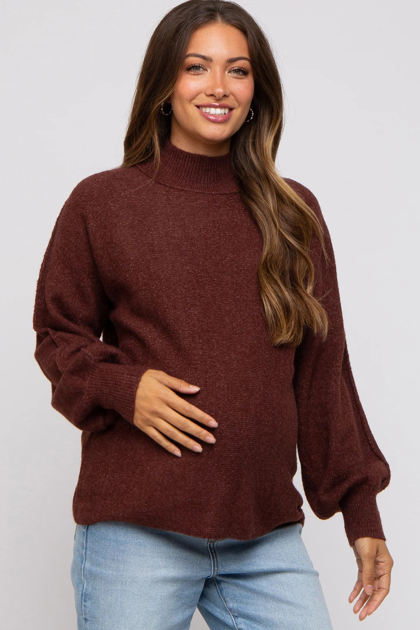 Brown Mock Neck Maternity Sweater | PinkBlush Maternity