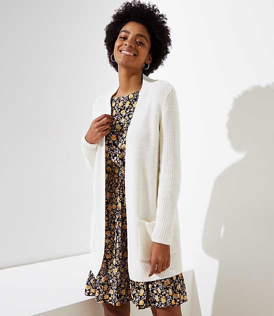 Ribbed Pocket Open Cardigan | LOFT