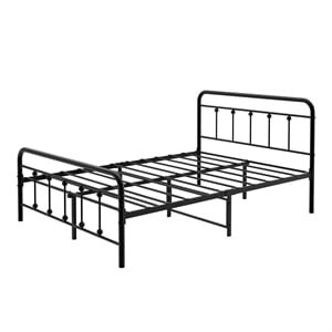 Amanda Full Black Platform Bed Frame with Headboard and Metal Bed Slats | Cymax