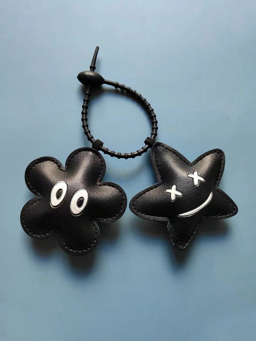 Cute Fashion Leather Bag Charm Black Flower & Star Keychain | SHEIN