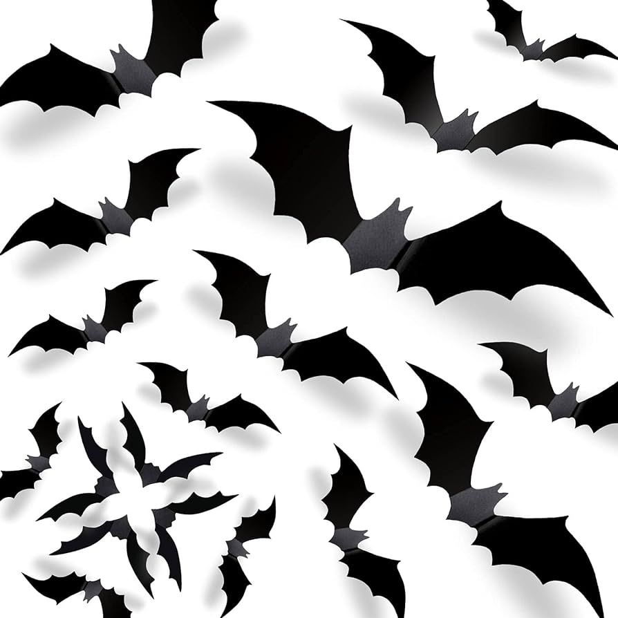 【Upgraded Adhesives】Halloween 3D Bats Wall Decor - 70 Pcs 5 Different Sizes Matte Black Reusa... | Amazon (US)