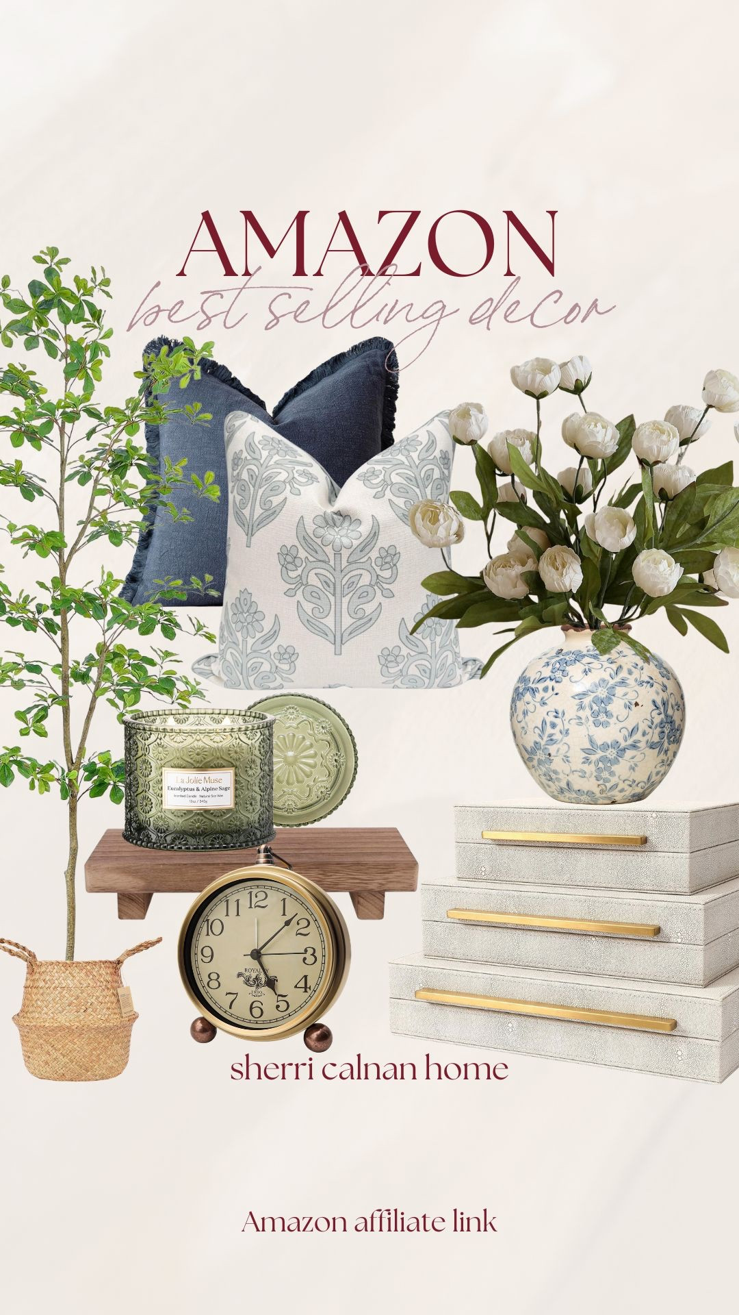 Amazon best selling home decor styled with timeless coastal charm. Blue and white chinoiserie vase, layered throw pillows, woven baskets, brass alarm clock, decorative storage boxes, faux tulips, and classic accent pieces that elevate everyday spaces.

Amazon best selling decor, Amazon home finds, blue and white decor, chinoiserie vase, decorative throw pillows, woven baskets, brass decor accents, coastal home styling, traditional home decor, neutral home accessories, classic home finds, affordable home decor, sherricalnanhome

#LTKHome