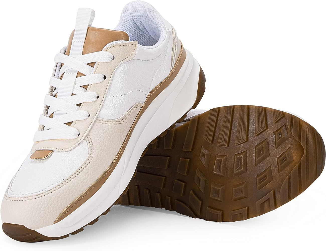 Womens Lace Up Platform Sneakers Retro Colorblock Faux Leather Suede Splicing Comfortable Non Sli... | Amazon (US)
