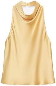 Women's Satin Tank Top Backless Halter Neck Camisole Elegant Draped Front Loose Fit Sexy Summer T... | Amazon (US)