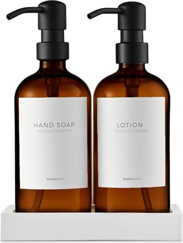 MaisoNovo Soap Dispenser 3-Piece Set | 16.9oz Amber Bottles with Black Stainless Steel Pumps | Amazon (US)