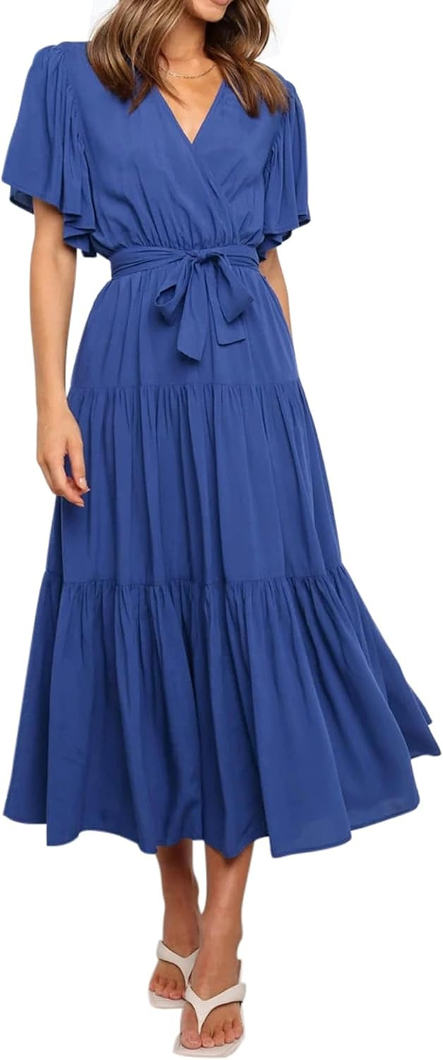 R.Vivimos Womens Summer Casual Ruffle A-Line Midi Dress | Amazon (US)