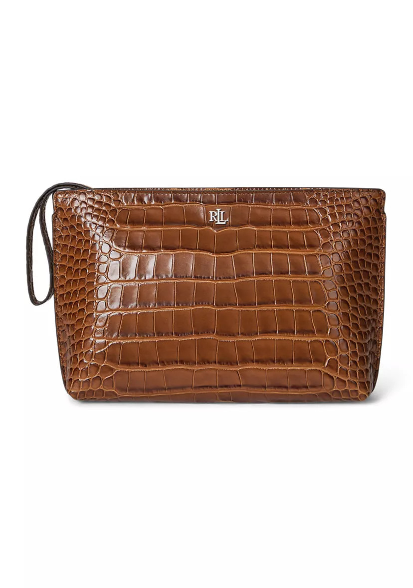 Crocodile-Embossed Leather Large Pouch | Belk