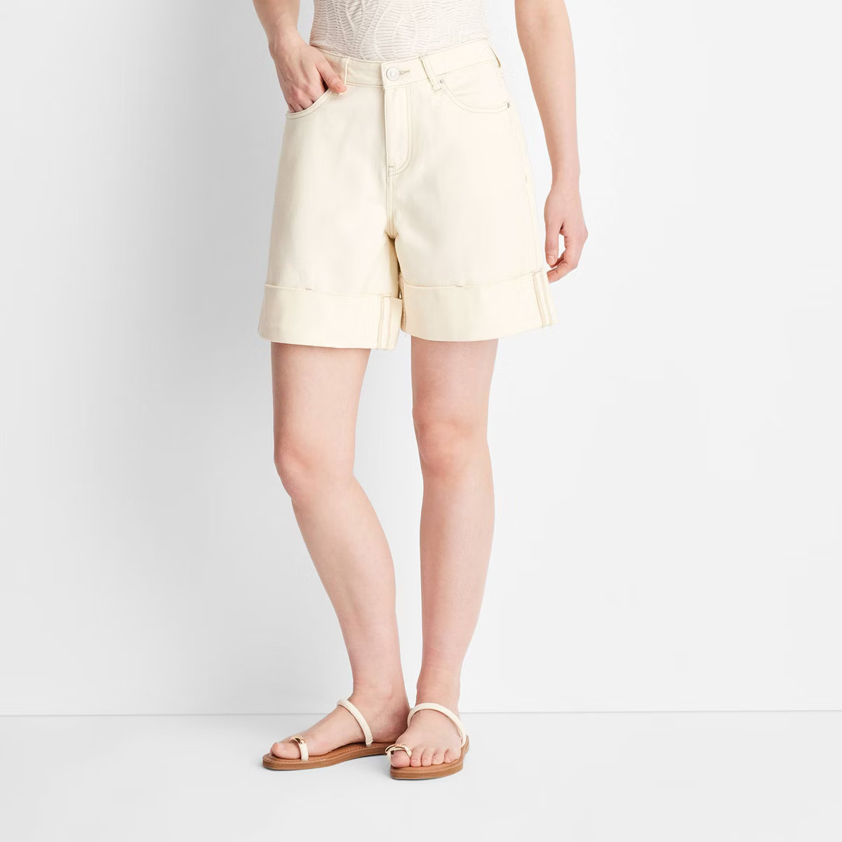 Women's Mid-Rise Wide Cuff Denim Shorts - Future Collective | Target