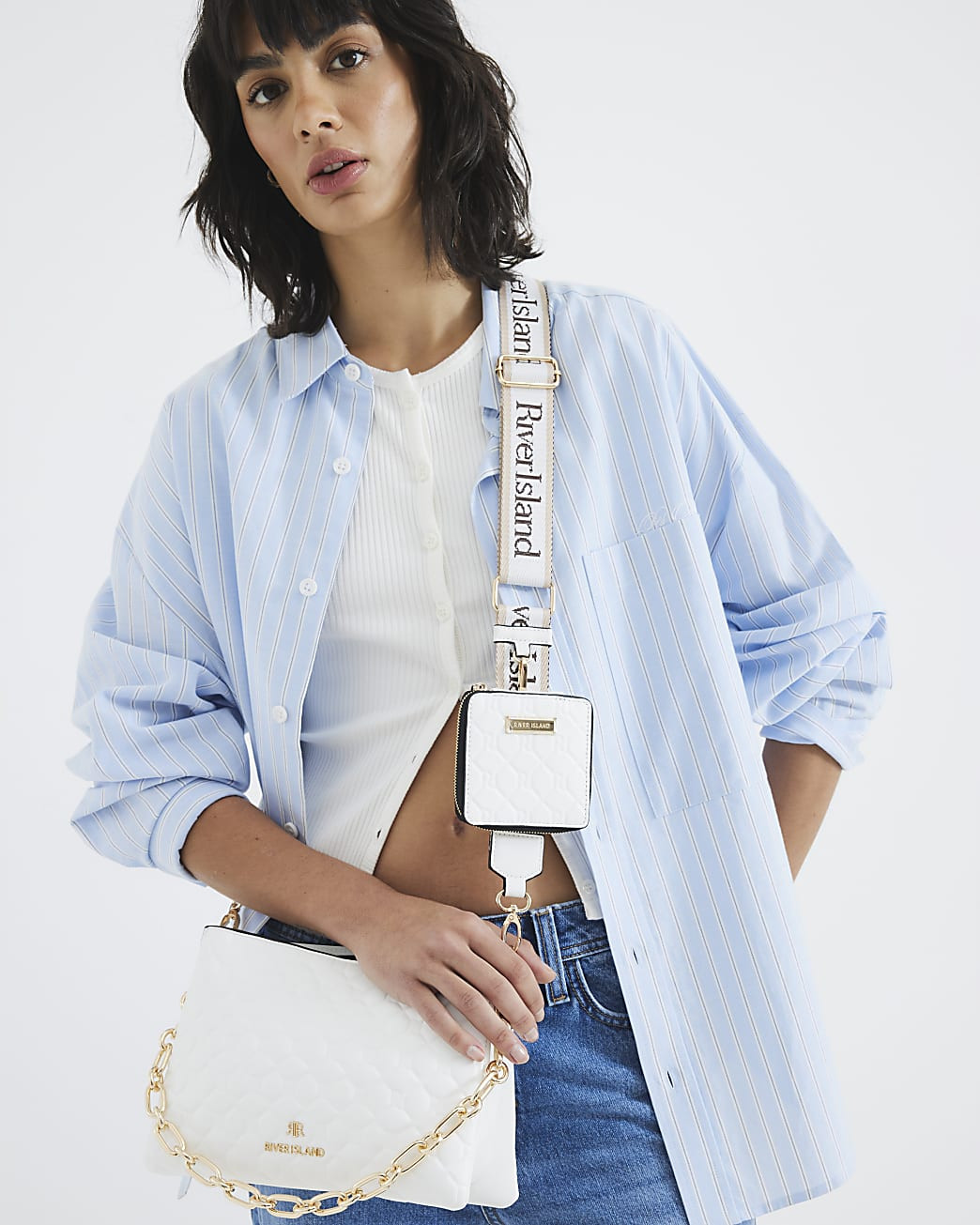 White Embossed Chain Cross Body Bag | River Island UK & IE