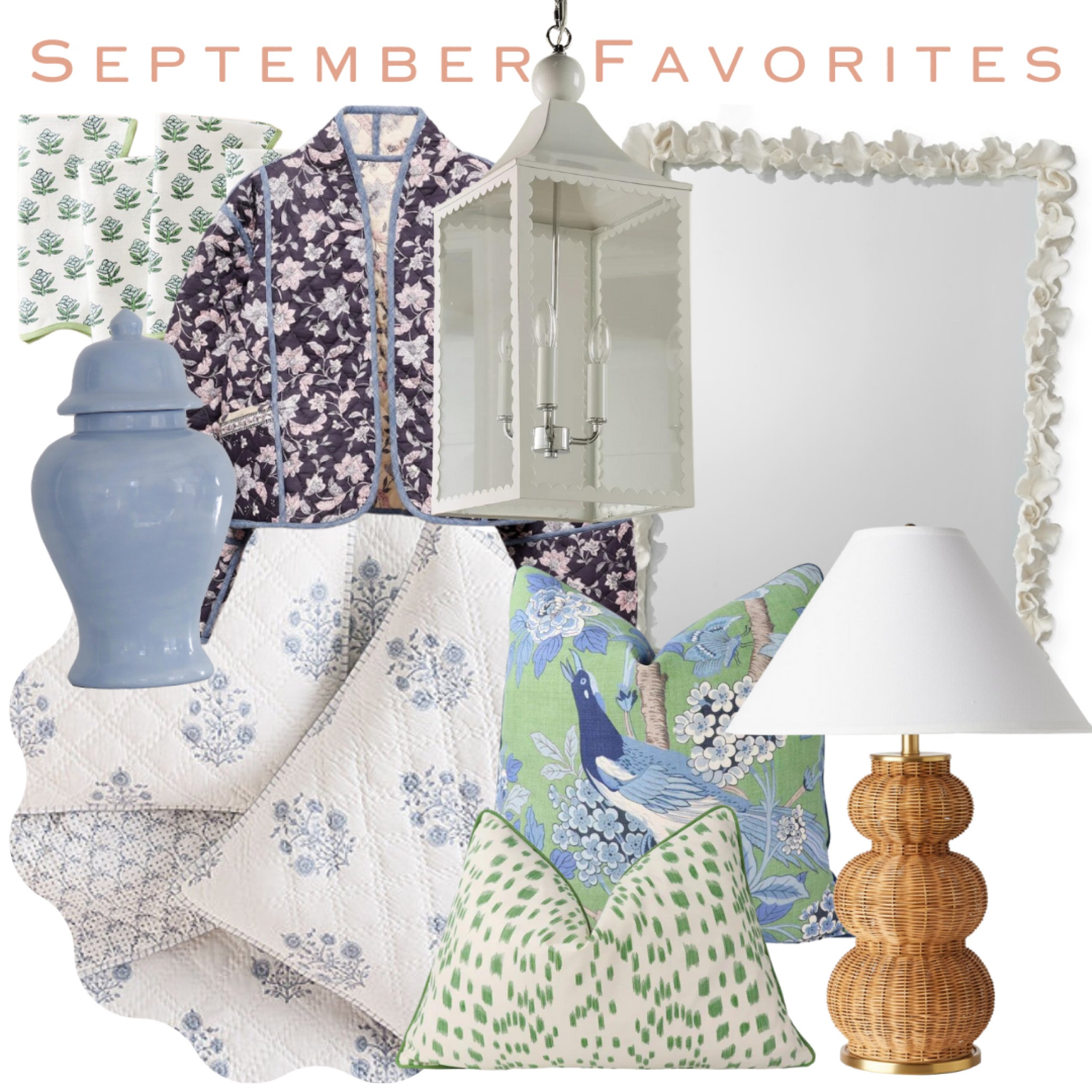 September best sellers!
Rattan lamp; block print bedding; quilt; blue and white home; ginger jar; white mirror; scalloped pendant; quilted jacket; block print napkins; grandmillennial home

#LTKhome #LTKfindsunder100 #LTKsalealert