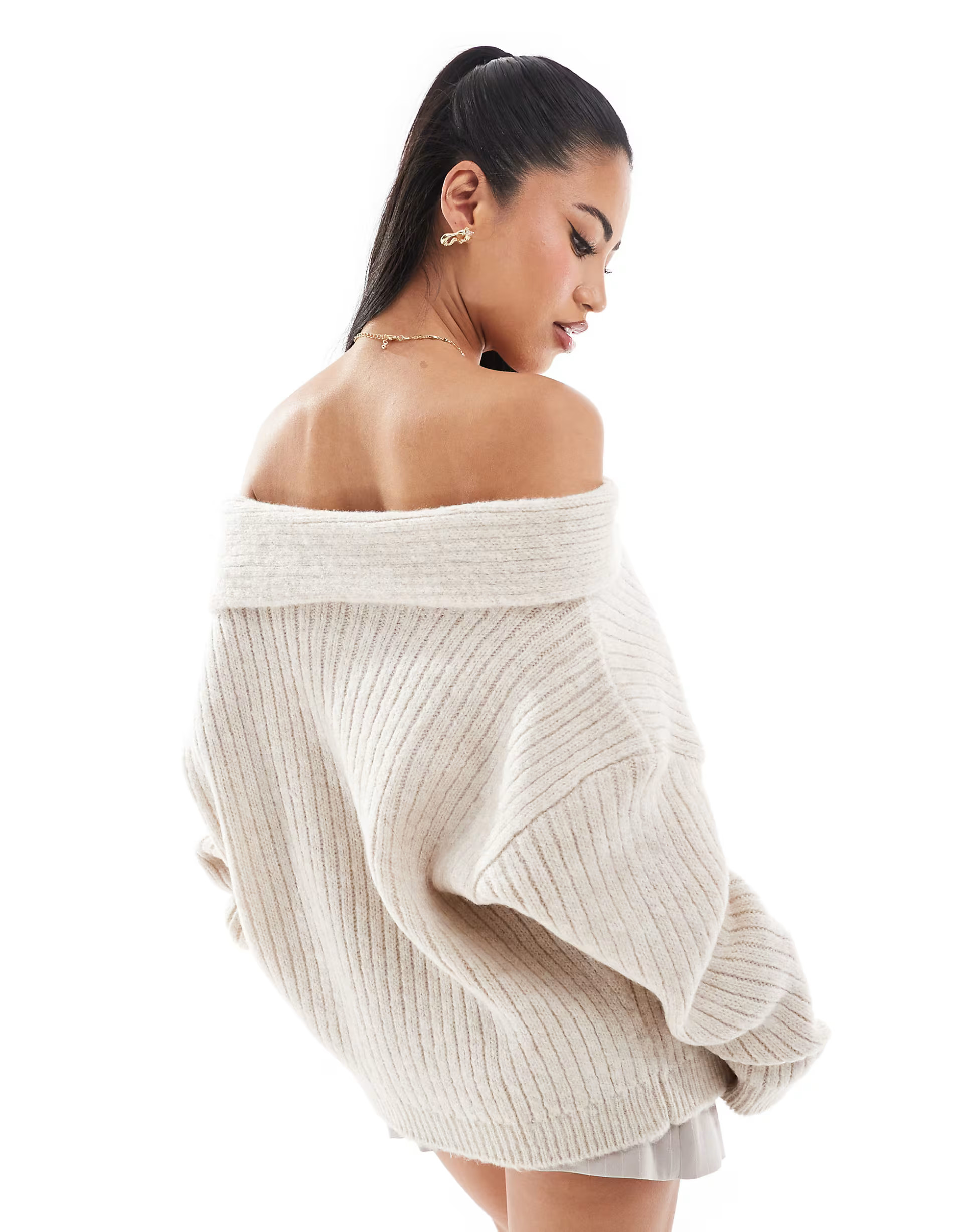 ASOS DESIGN oversized knitted off shoulder sweater in cream | ASOS (Global)