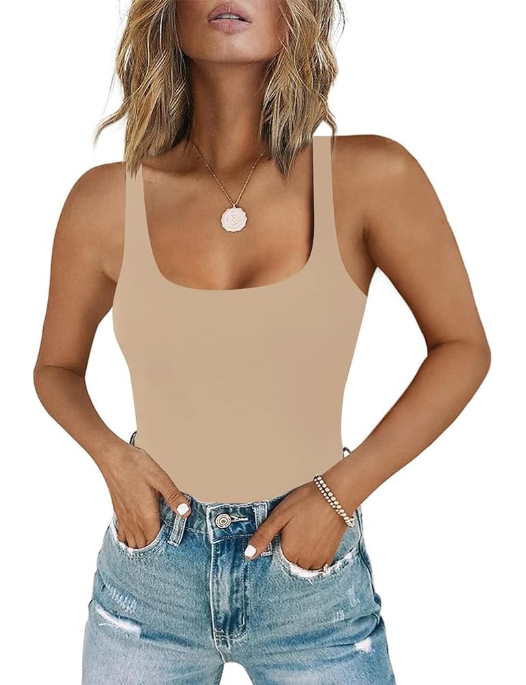 Chunpin Women's Sleeveless Square Neck Bodysuit Double Lined Thong Bodysuits Outfits | Amazon (US)