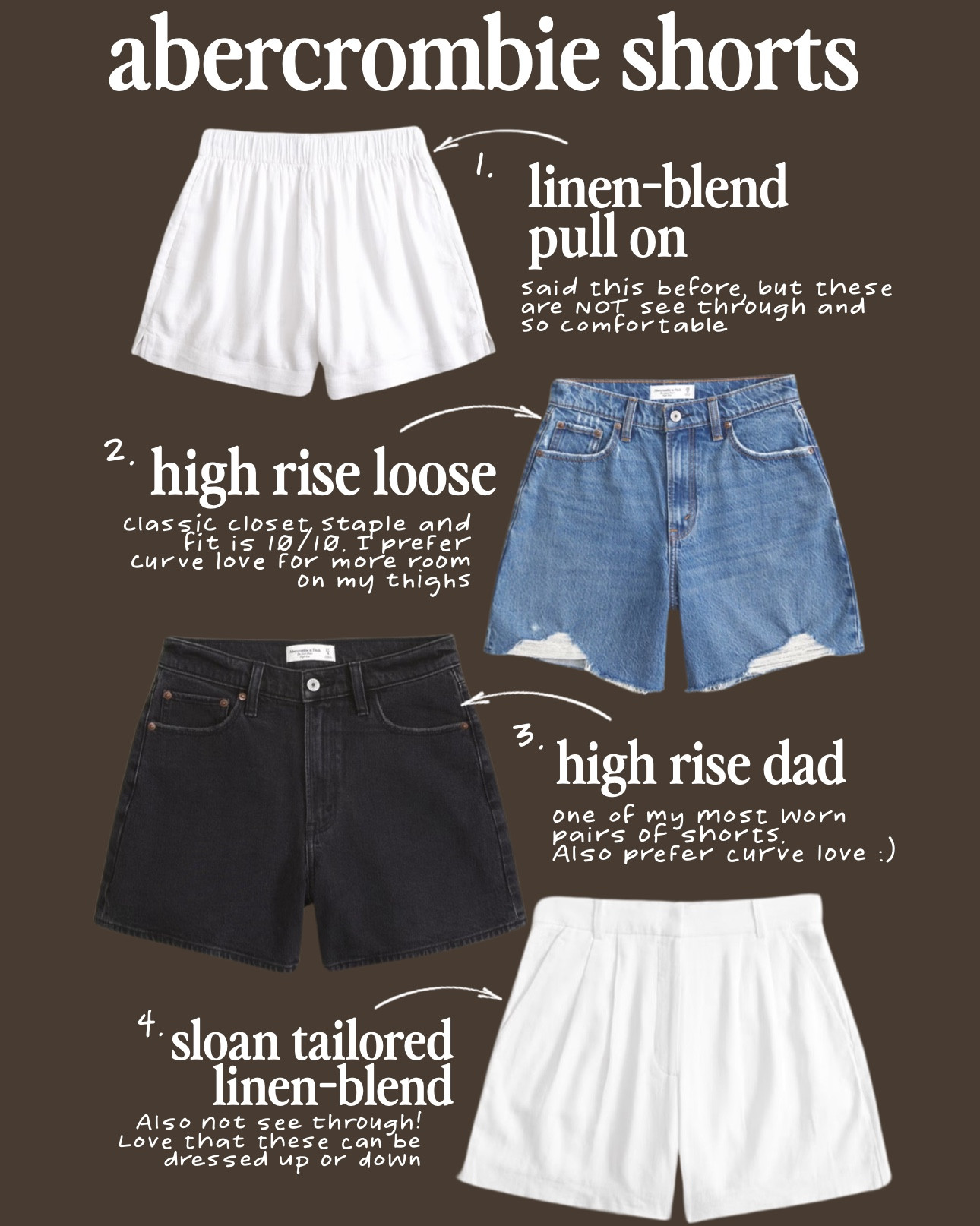 4 pairs of Abercrombie shorts I love 🤍