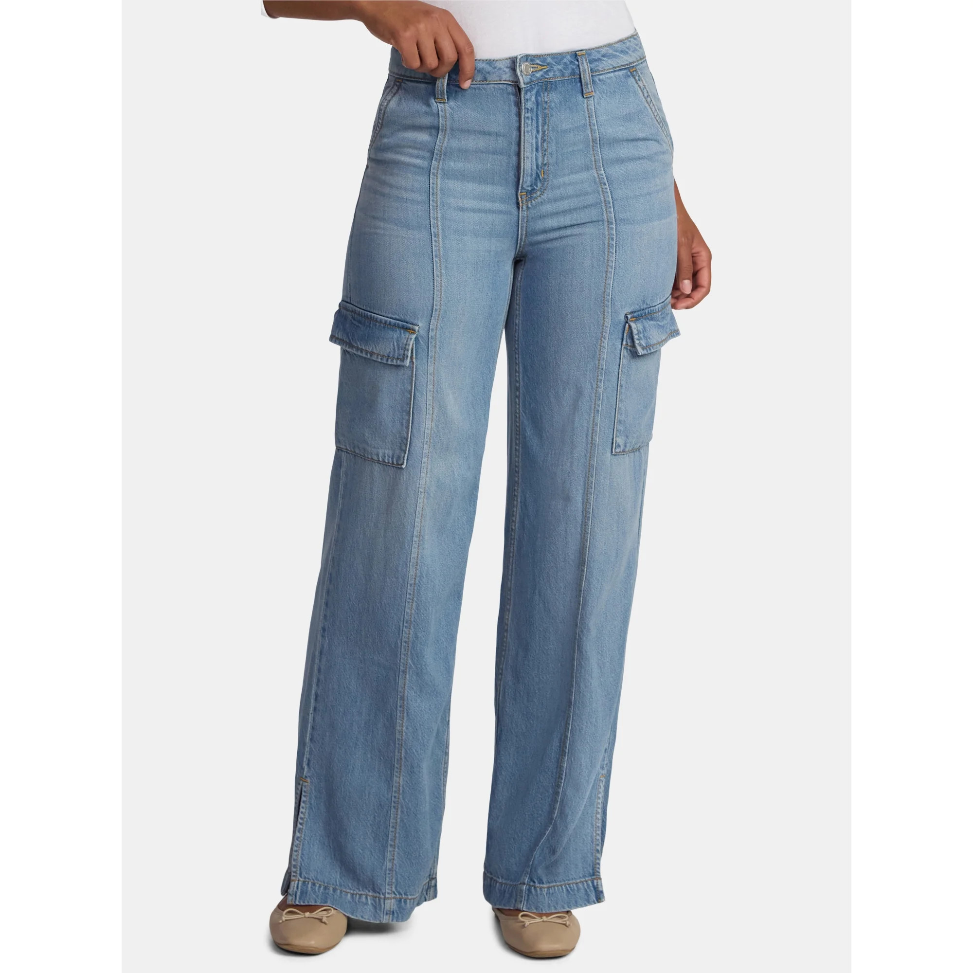 Time and Tru Women's Wide Leg Cargo Jeans, 31" Inseam, Sizes 0-20 | Walmart (US)
