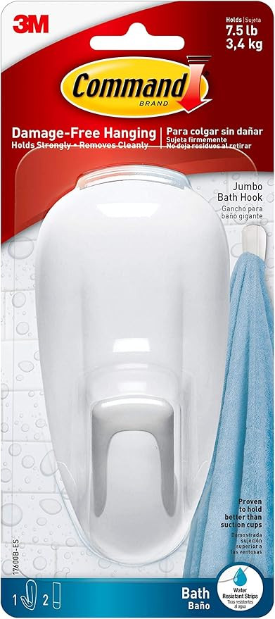 Command Bathroom Hook with Water-Resistant Strips, 1-Hook, 2-Strip, Organize Damage-Free | Amazon (US)