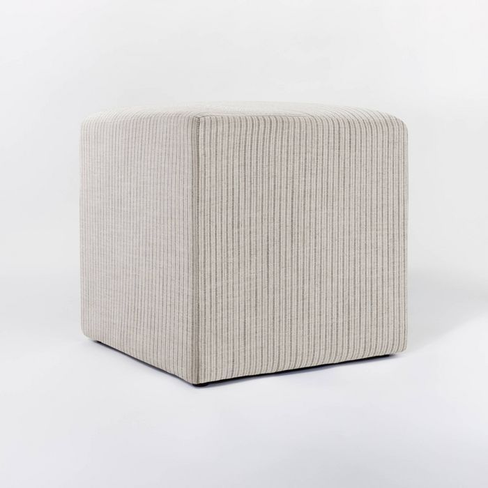 Lynwood Square Upholstered Cube Tan Stripe - Threshold&#8482; designed with Studio McGee | Target