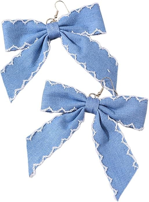Denim Bow Earrings for Women Jeans Bow Statement Dangle Earrings Party Vintage Jewelry | Amazon (US)