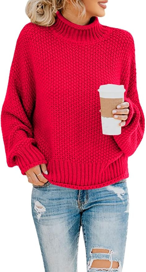 Saodimallsu Womens Turtleneck Oversized Sweaters Batwing Long Sleeve Pullover Loose Chunky Knit J... | Amazon (US)