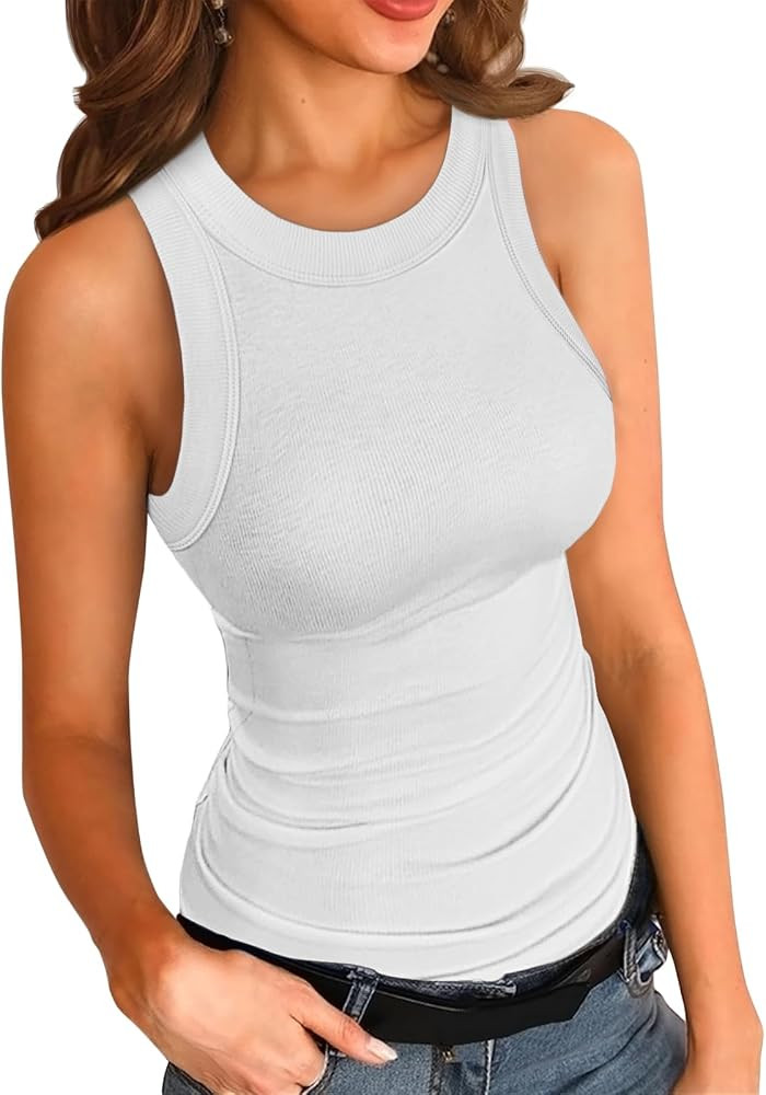ATHMILE Womens Tank Top Sleeveless Racerback High Neck Casual Basic Cotton Ribbed Fitted Fashion ... | Amazon (US)