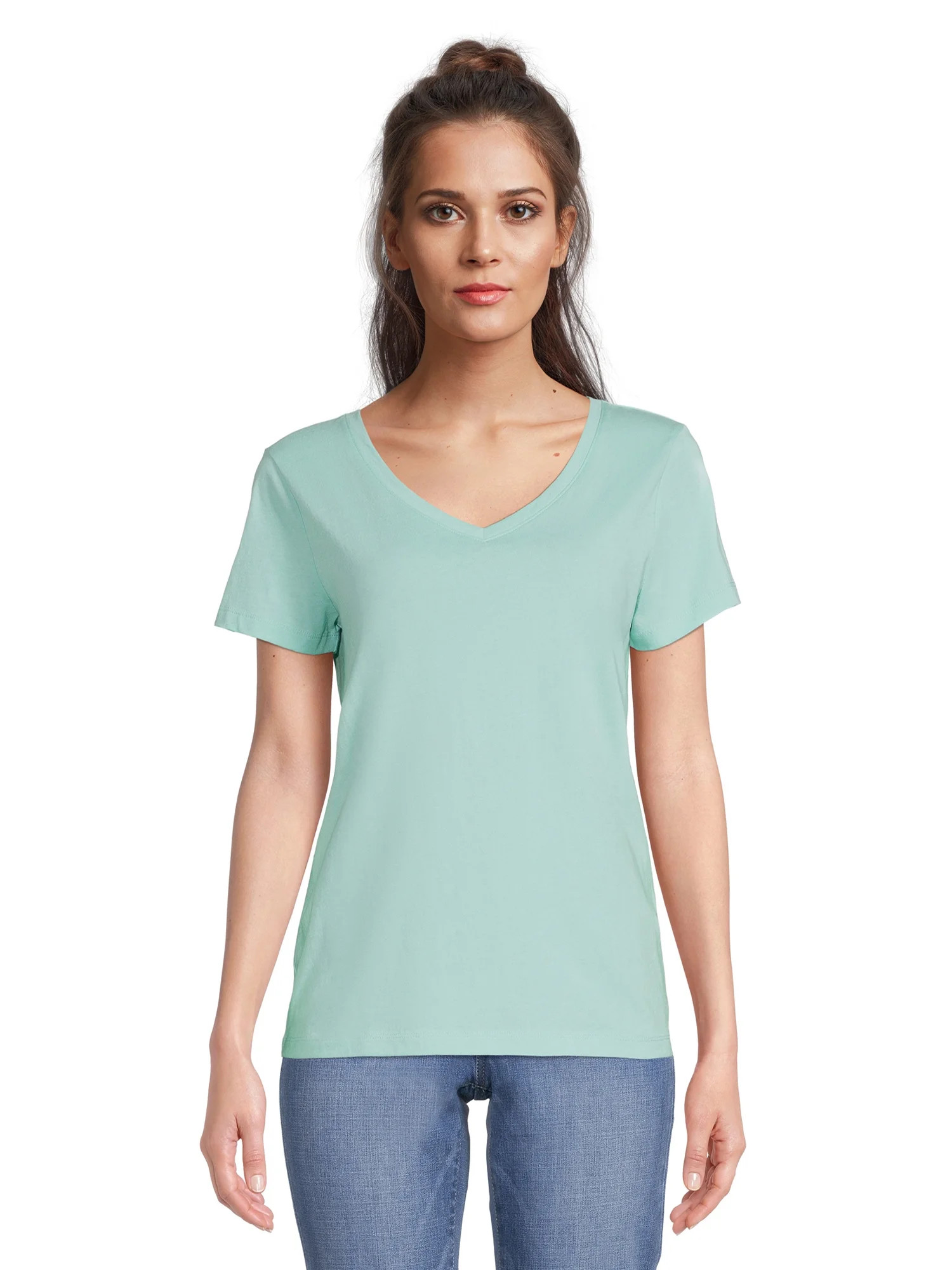 Time and Tru Women's Cotton V-Neck T-Shirt | Walmart (US)