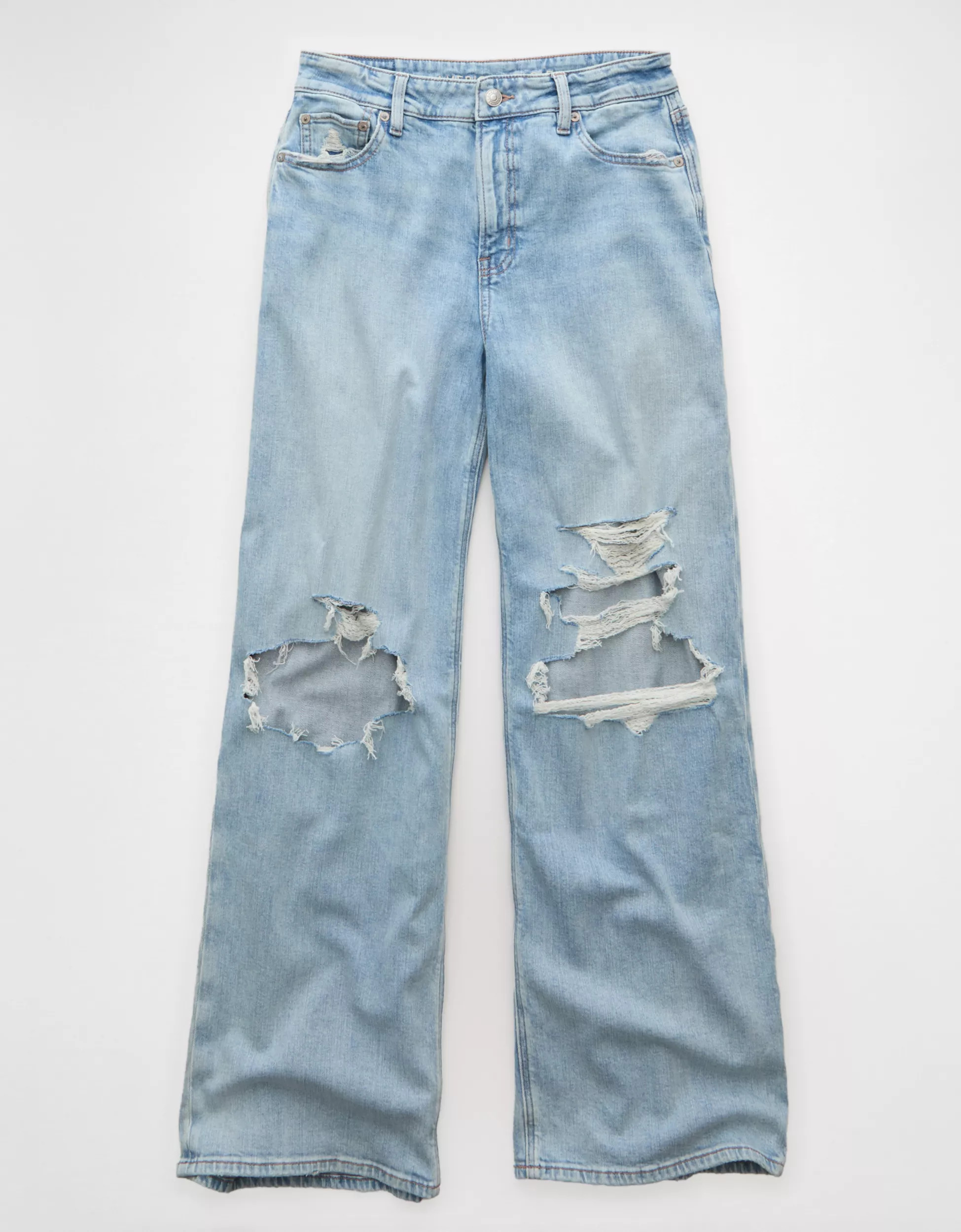 AE Dreamy Drapey Stretch Ripped Super High-Waisted Baggy Wide-Leg Jean | American Eagle Outfitters (US & CA)