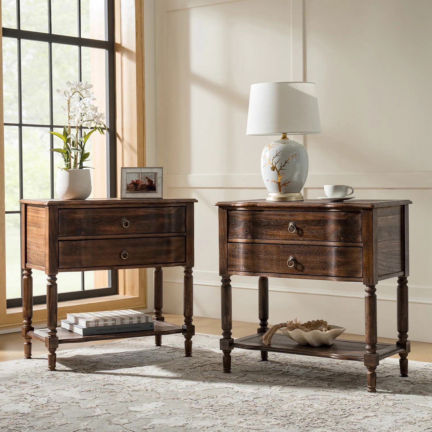 Seyler Transitional 30"W Solid Wood 2-Drawer End Table with Built-in Charging Station (Set of 2) | Wayfair North America